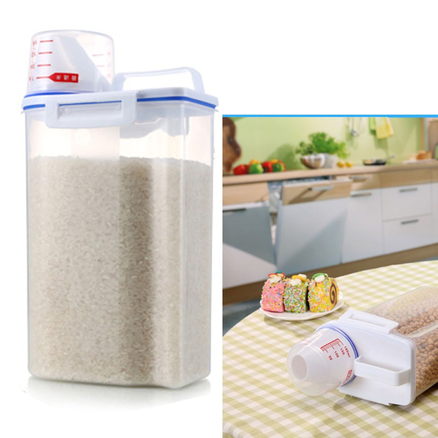 Rice Storage Barrel 2KG Capacity BPA Free Airtight Cereal Container with Measuring Cup Lid for Grain Flour V1294-YM0512-3118220287911