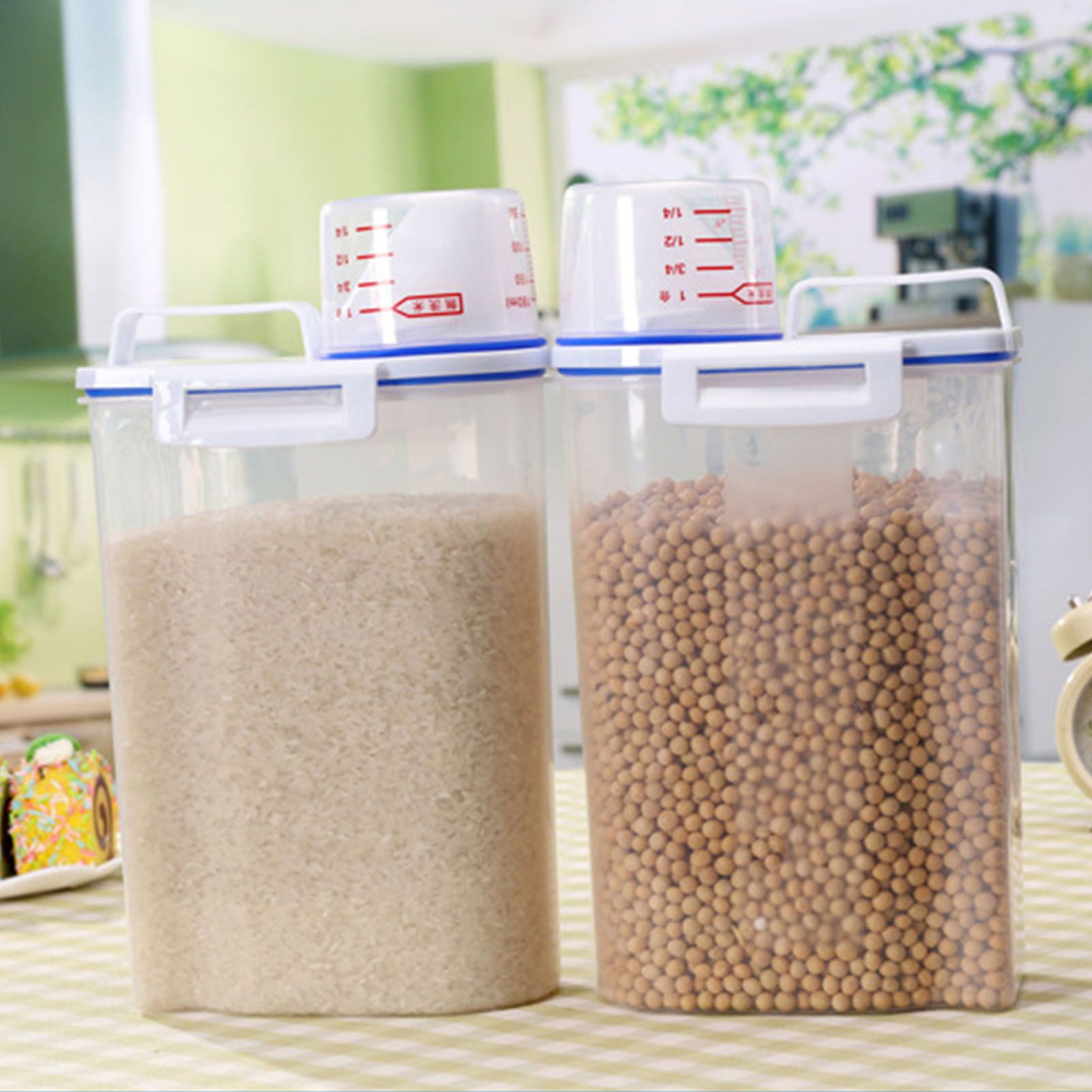 Rice Storage Barrel 2KG Capacity BPA Free Airtight Cereal Container with Measuring Cup Lid for Grain Flour V1294-YM0512-3118220287911