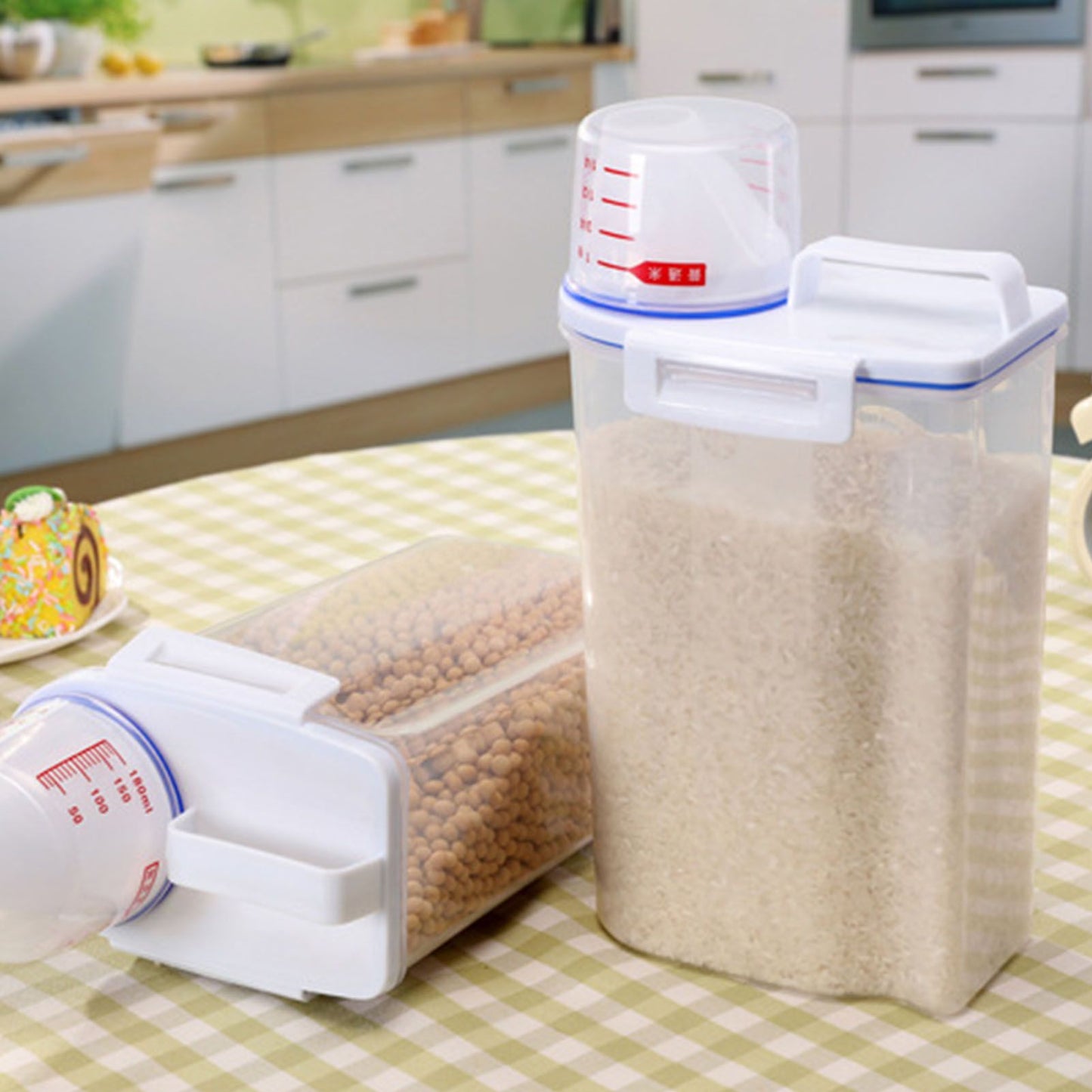 Rice Storage Barrel 2KG Capacity BPA Free Airtight Cereal Container with Measuring Cup Lid for Grain Flour V1294-YM0512-3118220287911