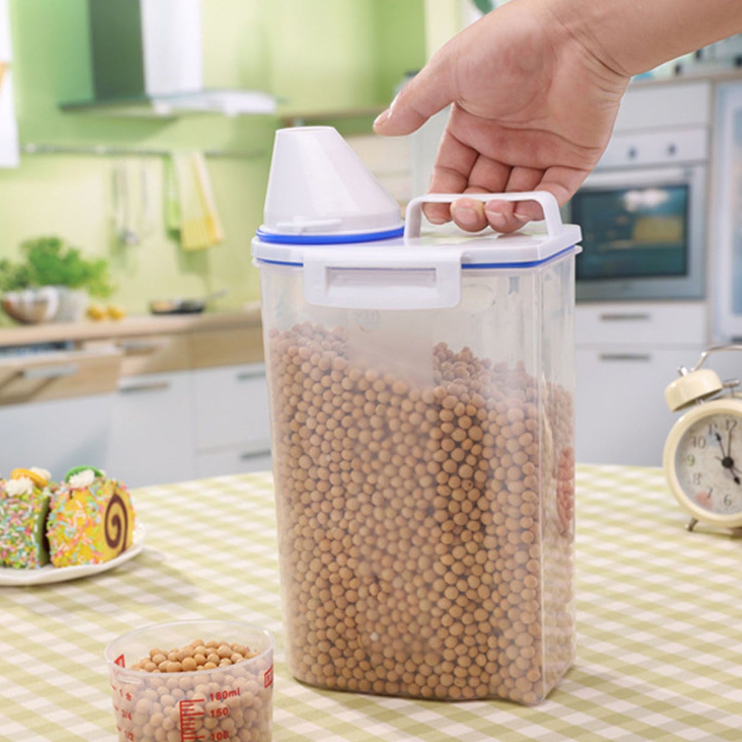 Rice Storage Barrel 2KG Capacity BPA Free Airtight Cereal Container with Measuring Cup Lid for Grain Flour V1294-YM0512-3118220287911