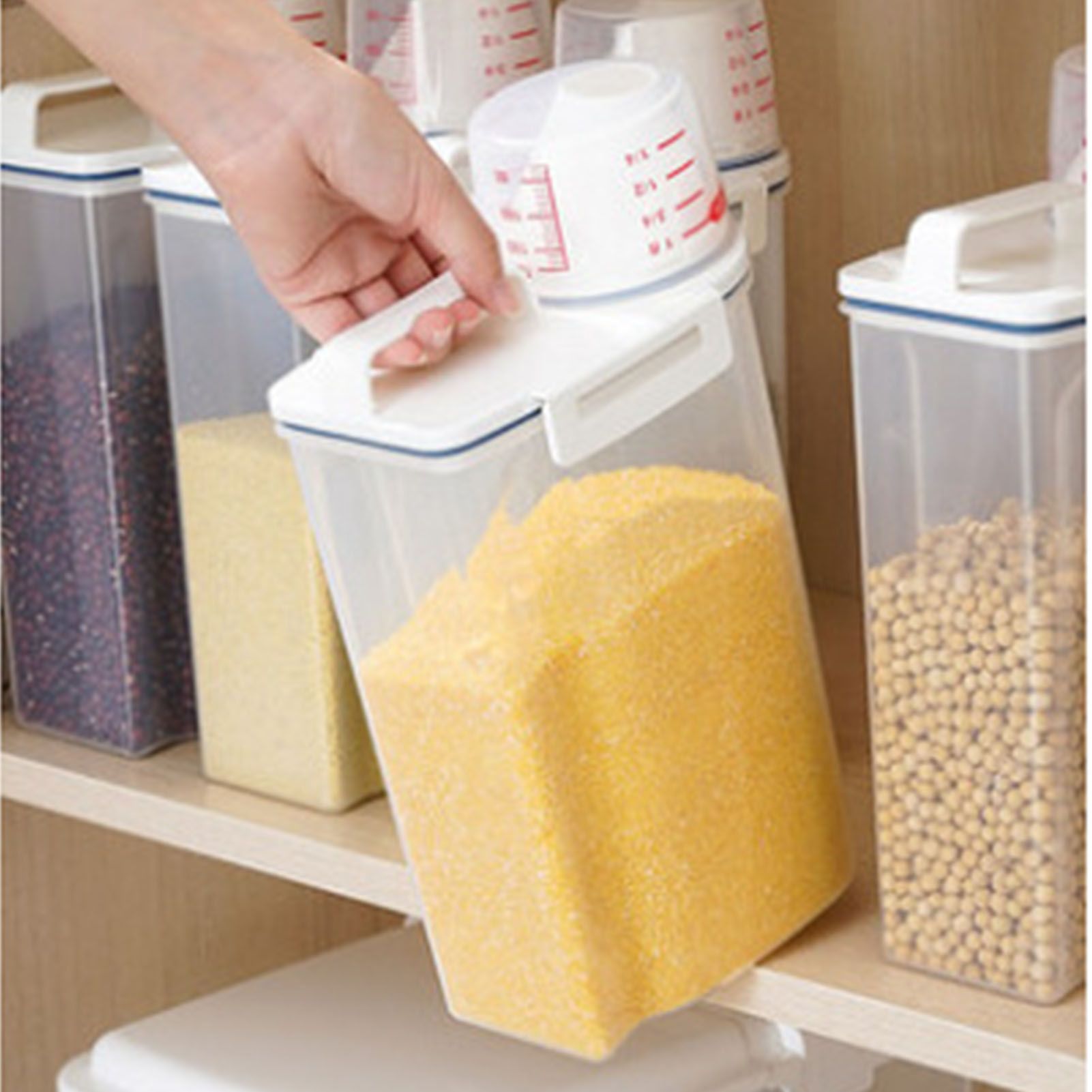Rice Storage Barrel 2KG Capacity BPA Free Airtight Cereal Container with Measuring Cup Lid for Grain Flour V1294-YM0512-3118220287911