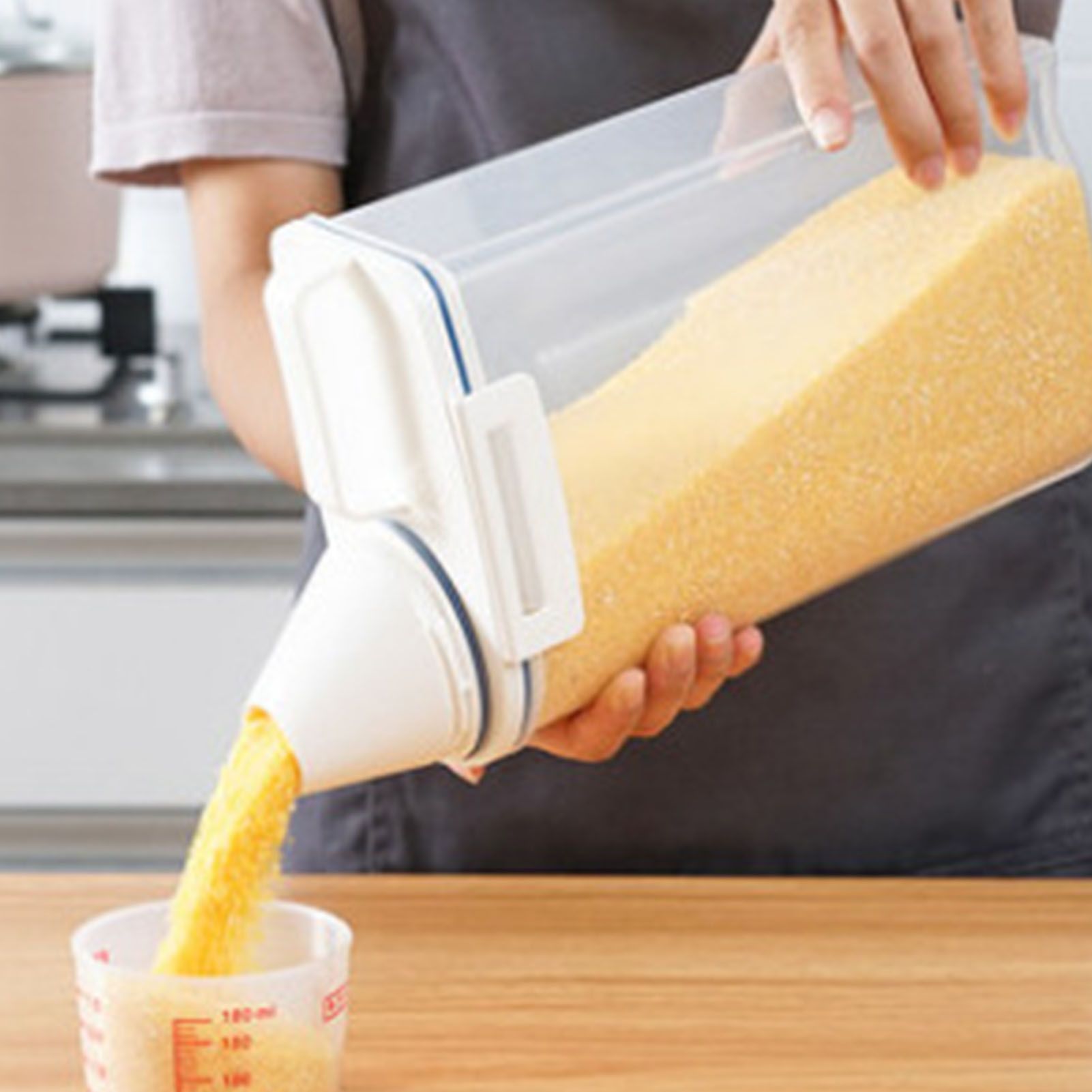 Rice Storage Barrel 2KG Capacity BPA Free Airtight Cereal Container with Measuring Cup Lid for Grain Flour V1294-YM0512-3118220287911