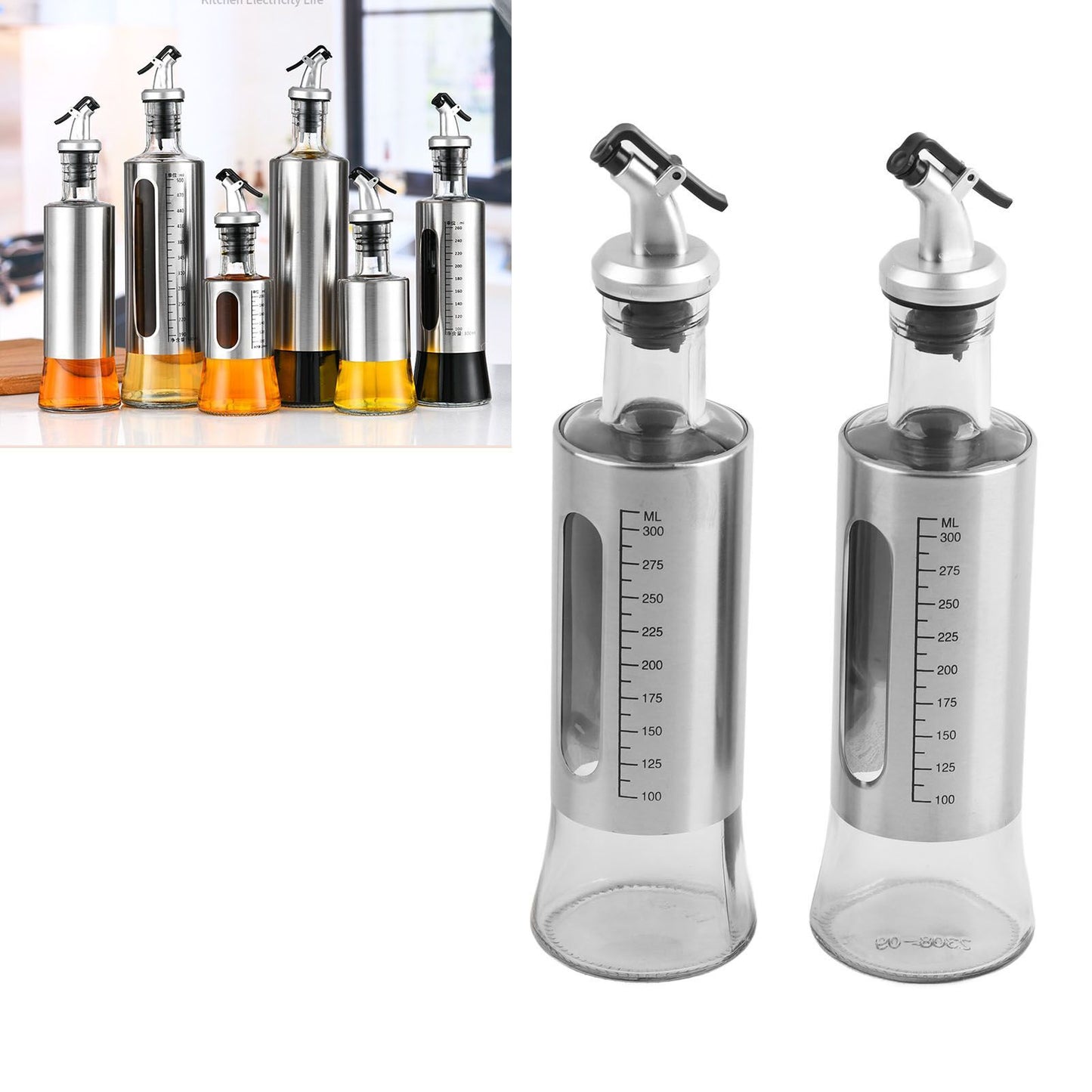 2 Pcs Oil Dispenser Bottle 300ml Thickened Scale Design Visual Seasoning Bottle for Home Kitchen V1294-YM0512-3118220288111
