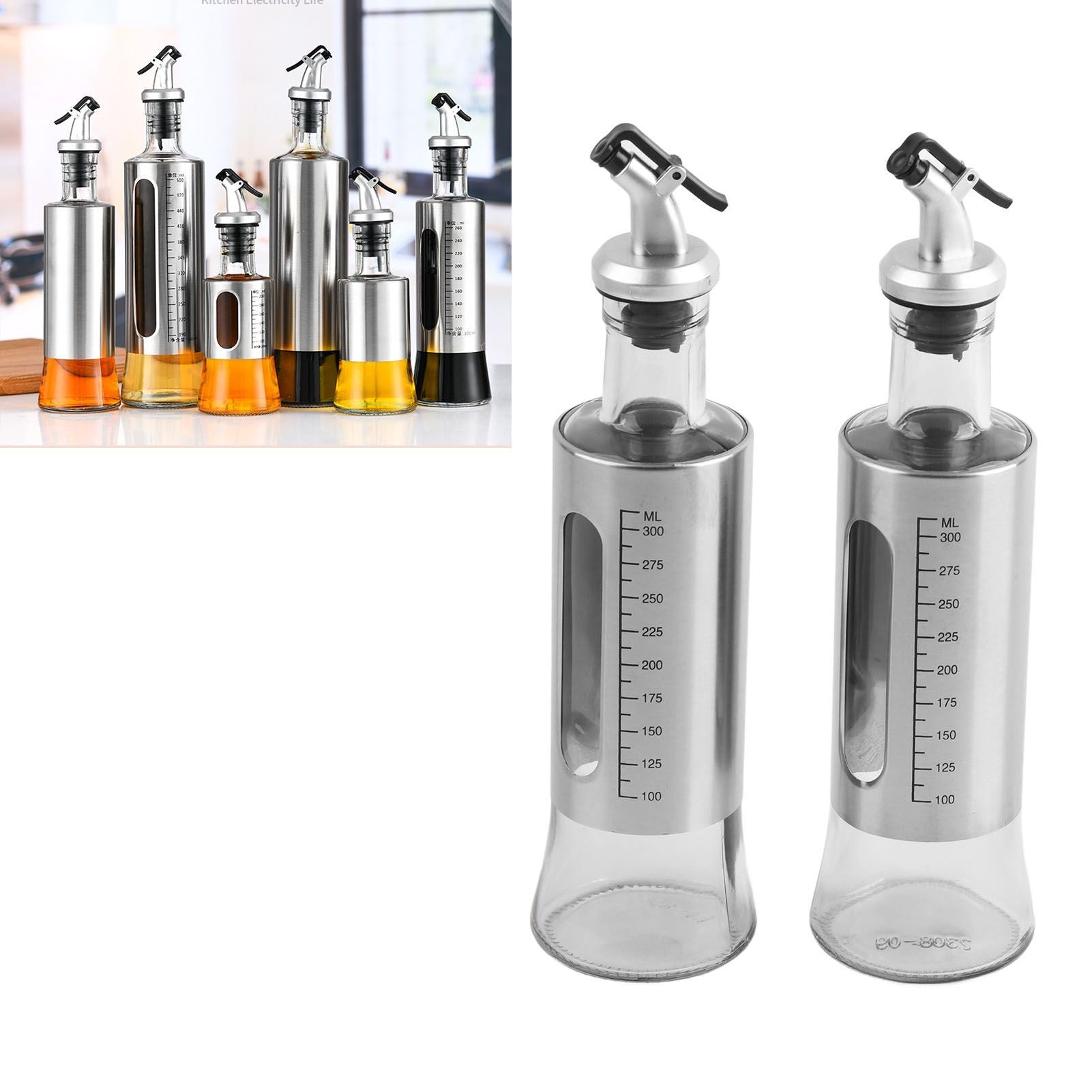2 Pcs Oil Dispenser Bottle 300ml Thickened Scale Design Visual Seasoning Bottle for Home Kitchen V1294-YM0512-3118220288111