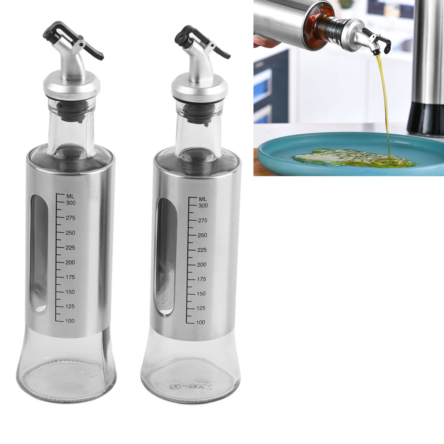2 Pcs Oil Dispenser Bottle 300ml Thickened Scale Design Visual Seasoning Bottle for Home Kitchen V1294-YM0512-3118220288111