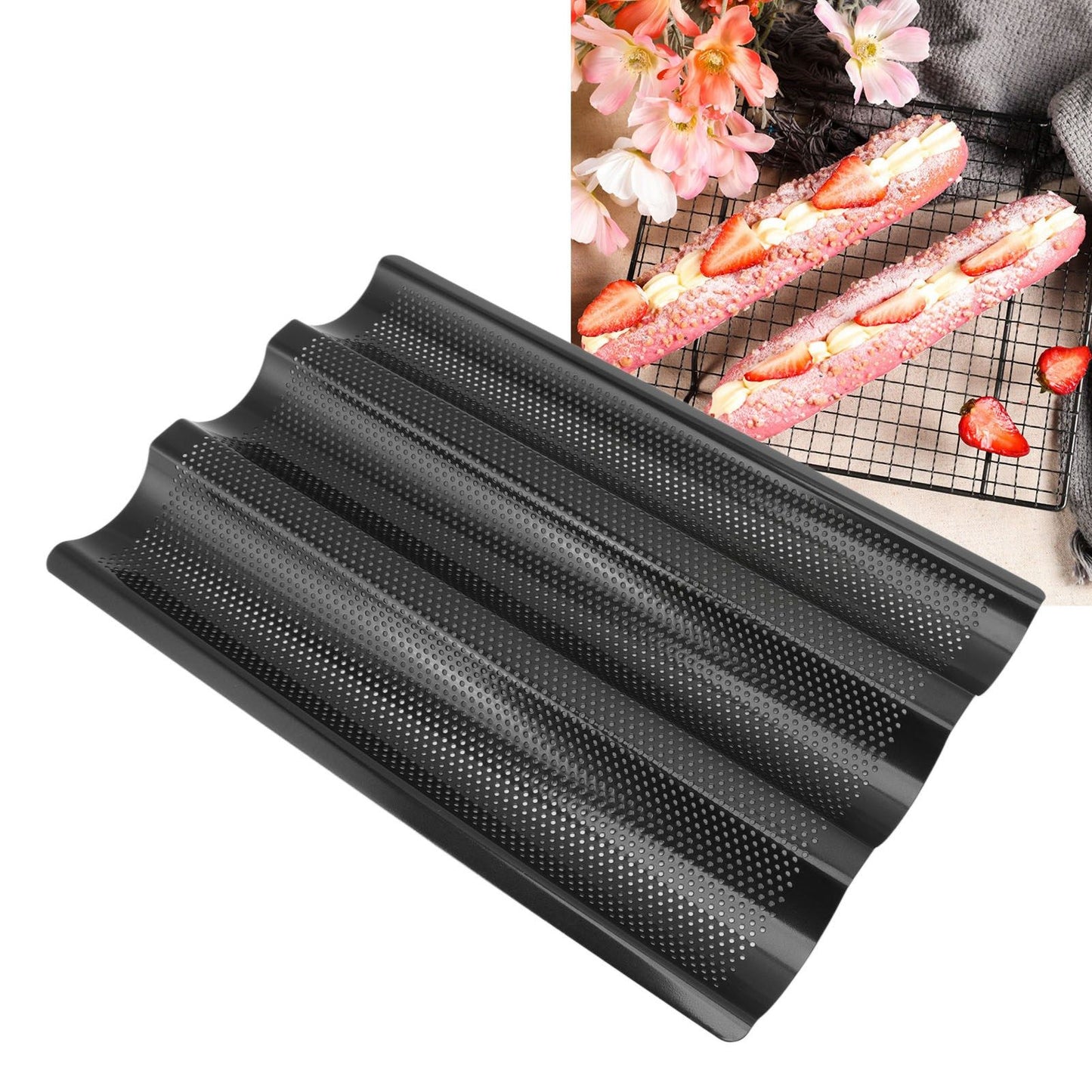 Baguette Pan Stainless Steel U Shape Uniform Heating Perforated Design French Bread Baking Pan for Home V1294-YM0512-3118220288811