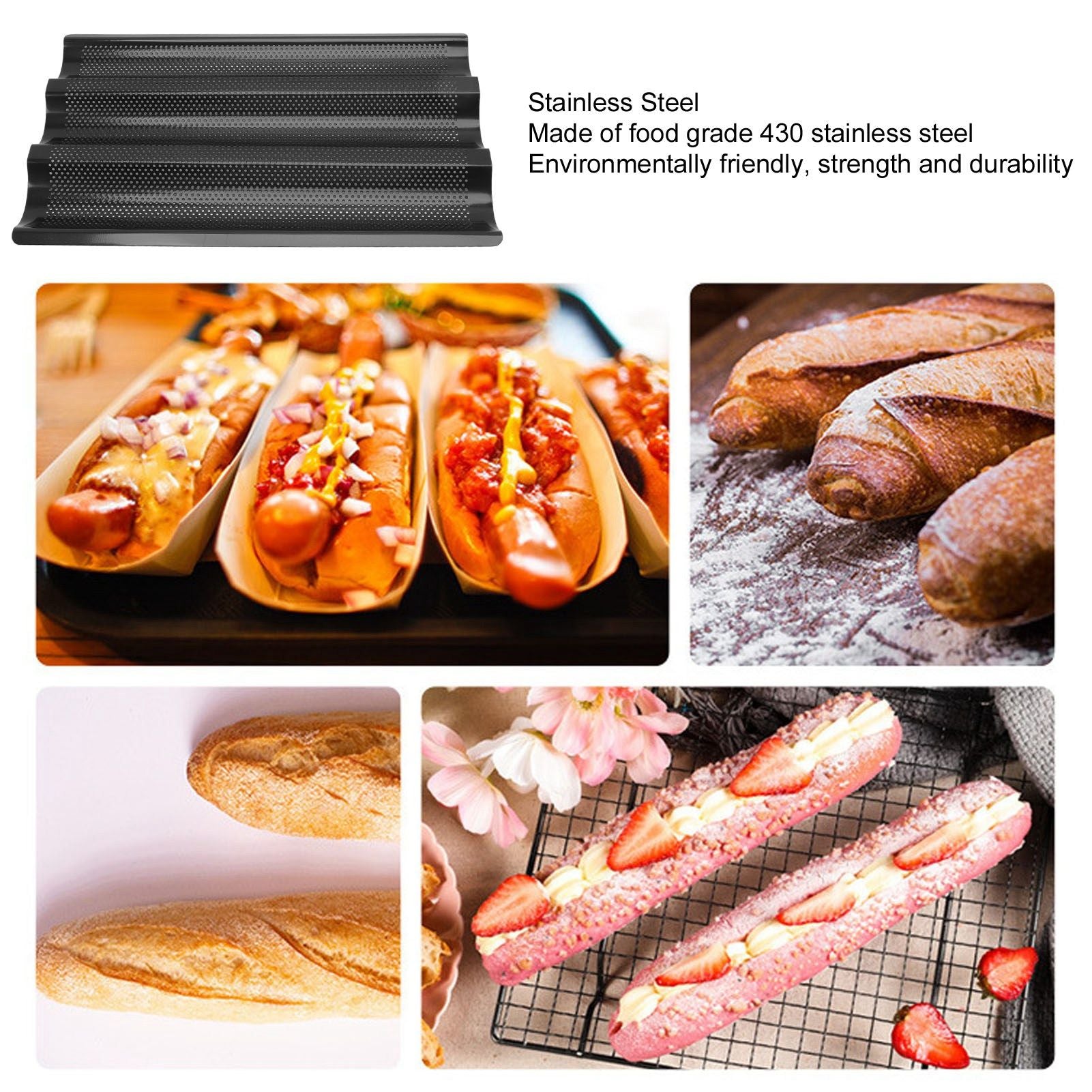 Baguette Pan Stainless Steel U Shape Uniform Heating Perforated Design French Bread Baking Pan for Home V1294-YM0512-3118220288811