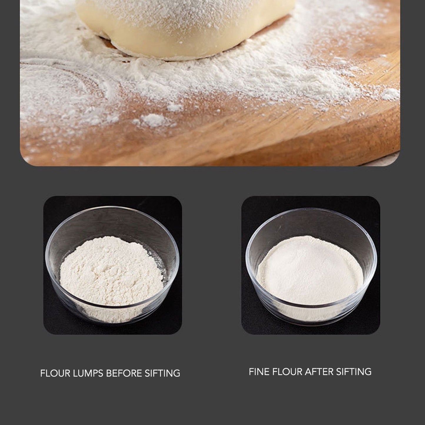 Flour Sieve Strainer 304 Stainless Steel Lightweight Easy Cleaning Ergonomic Handle Mesh Round Sifter for V1294-YM0512-3118220289111
