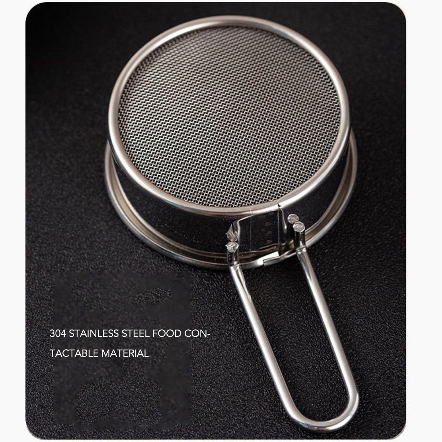 Flour Sieve Strainer 304 Stainless Steel Lightweight Easy Cleaning Ergonomic Handle Mesh Round Sifter for V1294-YM0512-3118220289111