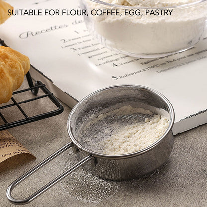 Flour Sieve Strainer 304 Stainless Steel Lightweight Easy Cleaning Ergonomic Handle Mesh Round Sifter for V1294-YM0512-3118220289111