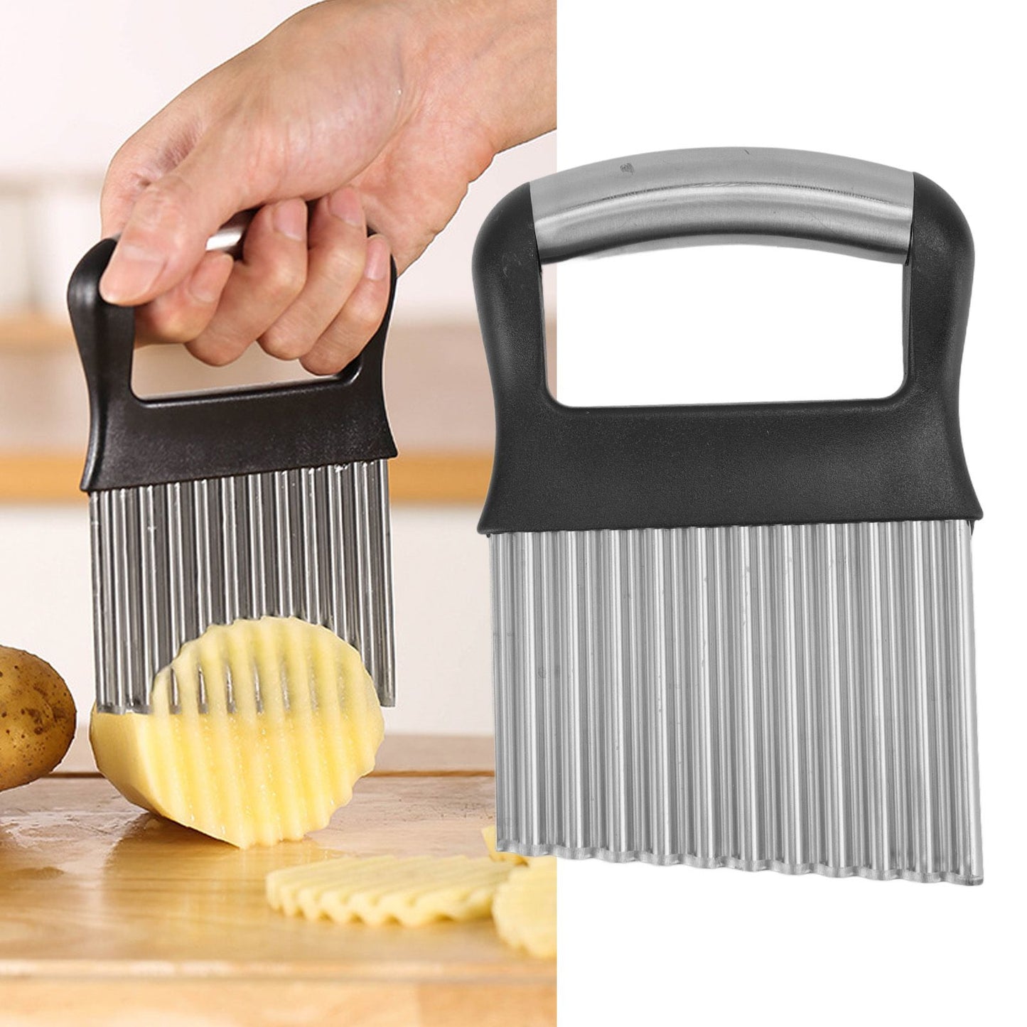 Crinkle Cutter Rustproof Stainless Steel Wavy Potato Crinkle Cutter with Comfortable Grip for Kitchen V1294-YM0512-3118220289311
