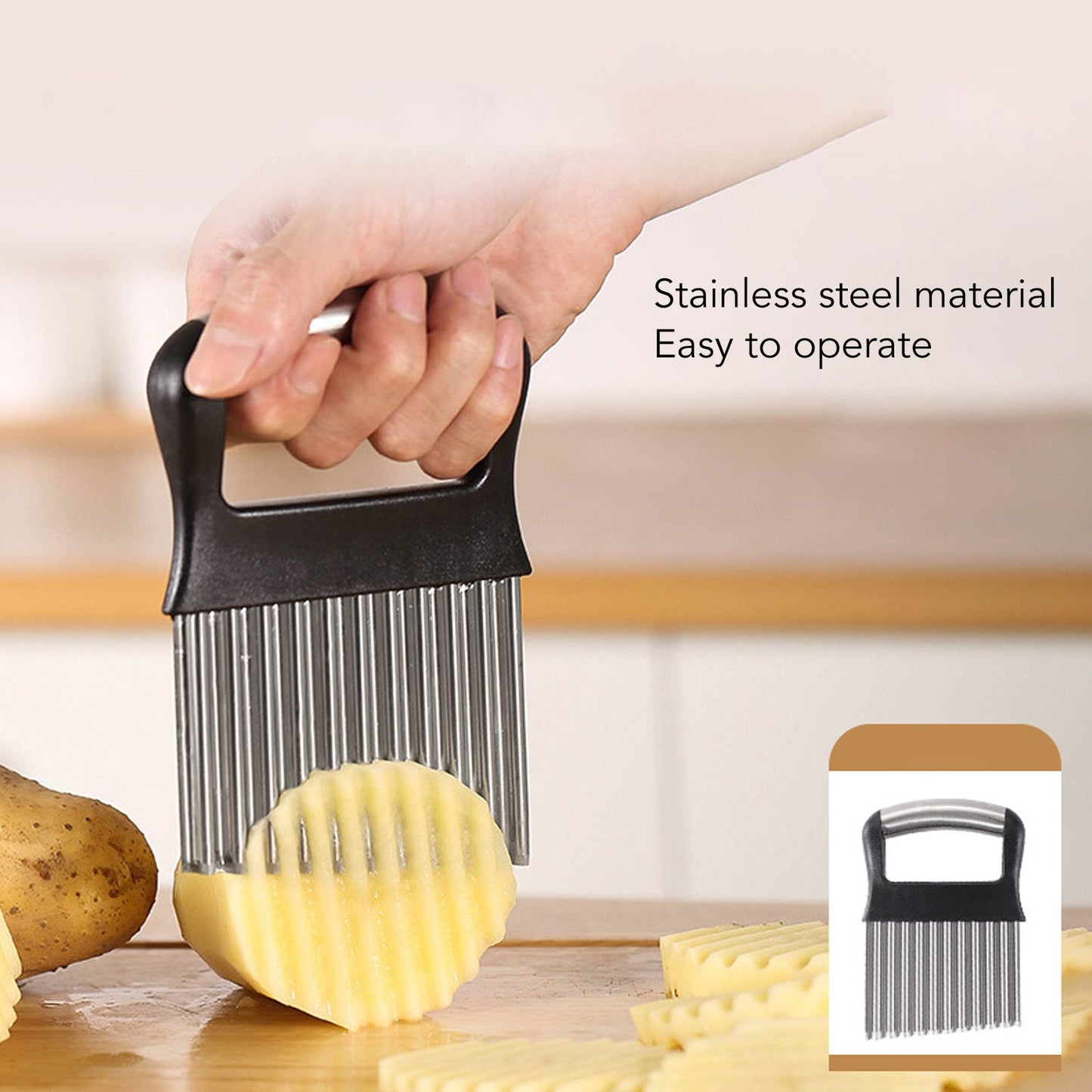 Crinkle Cutter Rustproof Stainless Steel Wavy Potato Crinkle Cutter with Comfortable Grip for Kitchen V1294-YM0512-3118220289311