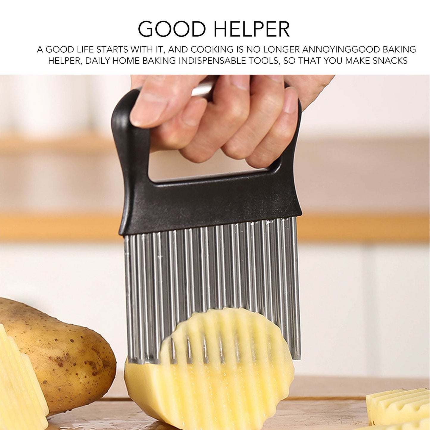 Crinkle Cutter Rustproof Stainless Steel Wavy Potato Crinkle Cutter with Comfortable Grip for Kitchen V1294-YM0512-3118220289311