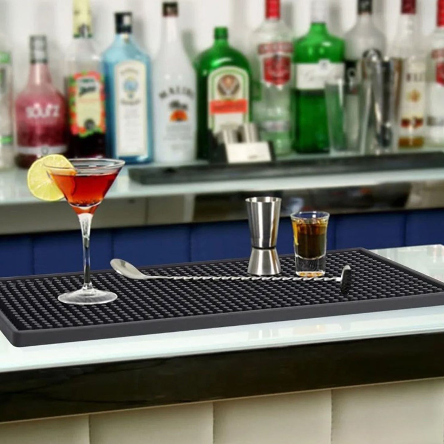 2 Pcs Bar Service Mat Black Waterproof Heat Insulating PVC Bar Countertop Spill Mat 45x30x1cm V1294-YM0512-3118220290311