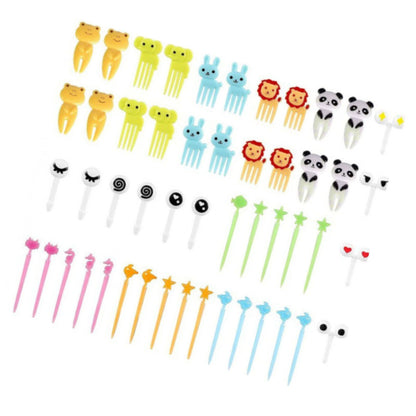 50 PCS Home Cartoon Fruit Fork Innovative Cute Animal Shape Plastic Children Bento Fruit Fork Set V1294-YM0512-3118220290911