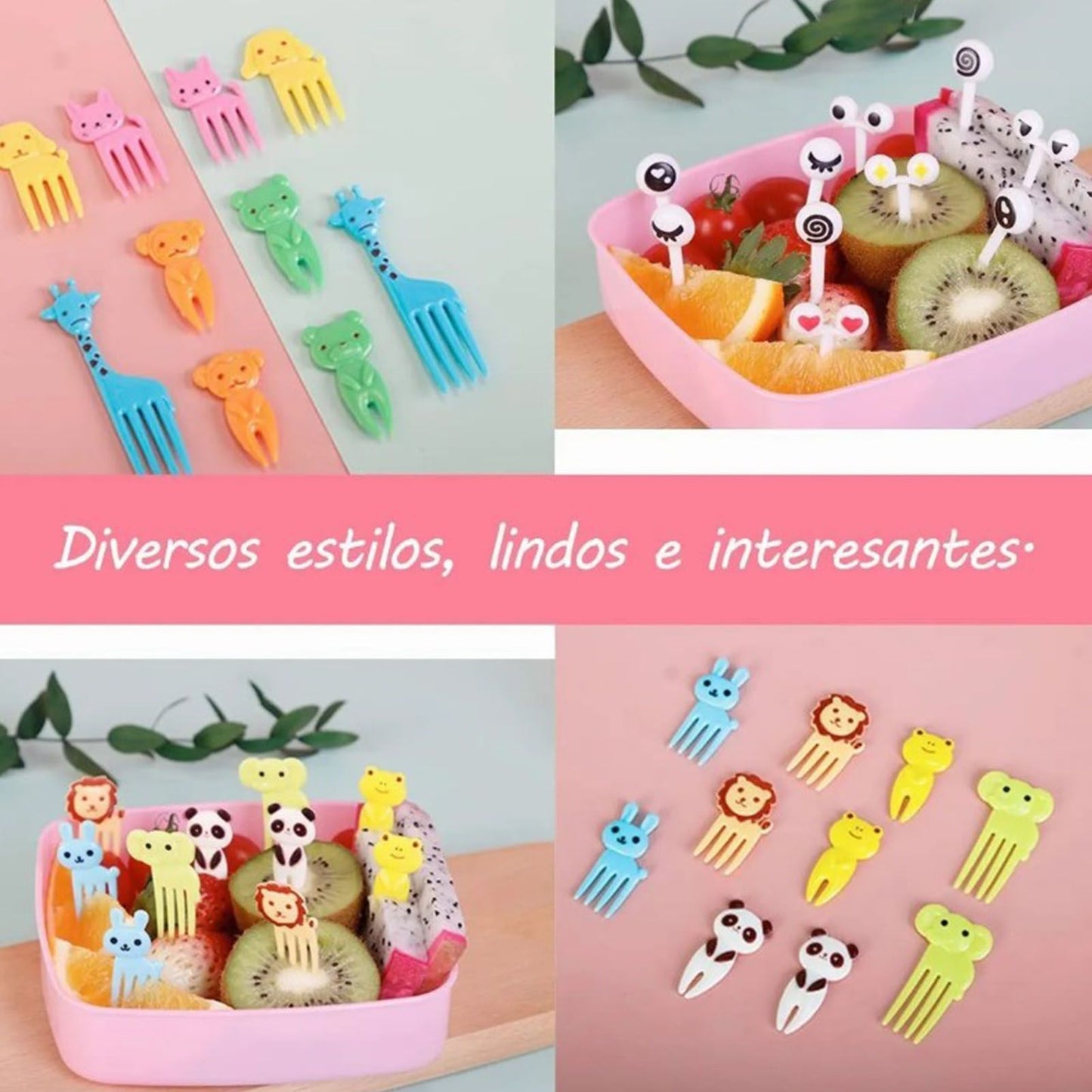 50 PCS Home Cartoon Fruit Fork Innovative Cute Animal Shape Plastic Children Bento Fruit Fork Set V1294-YM0512-3118220290911