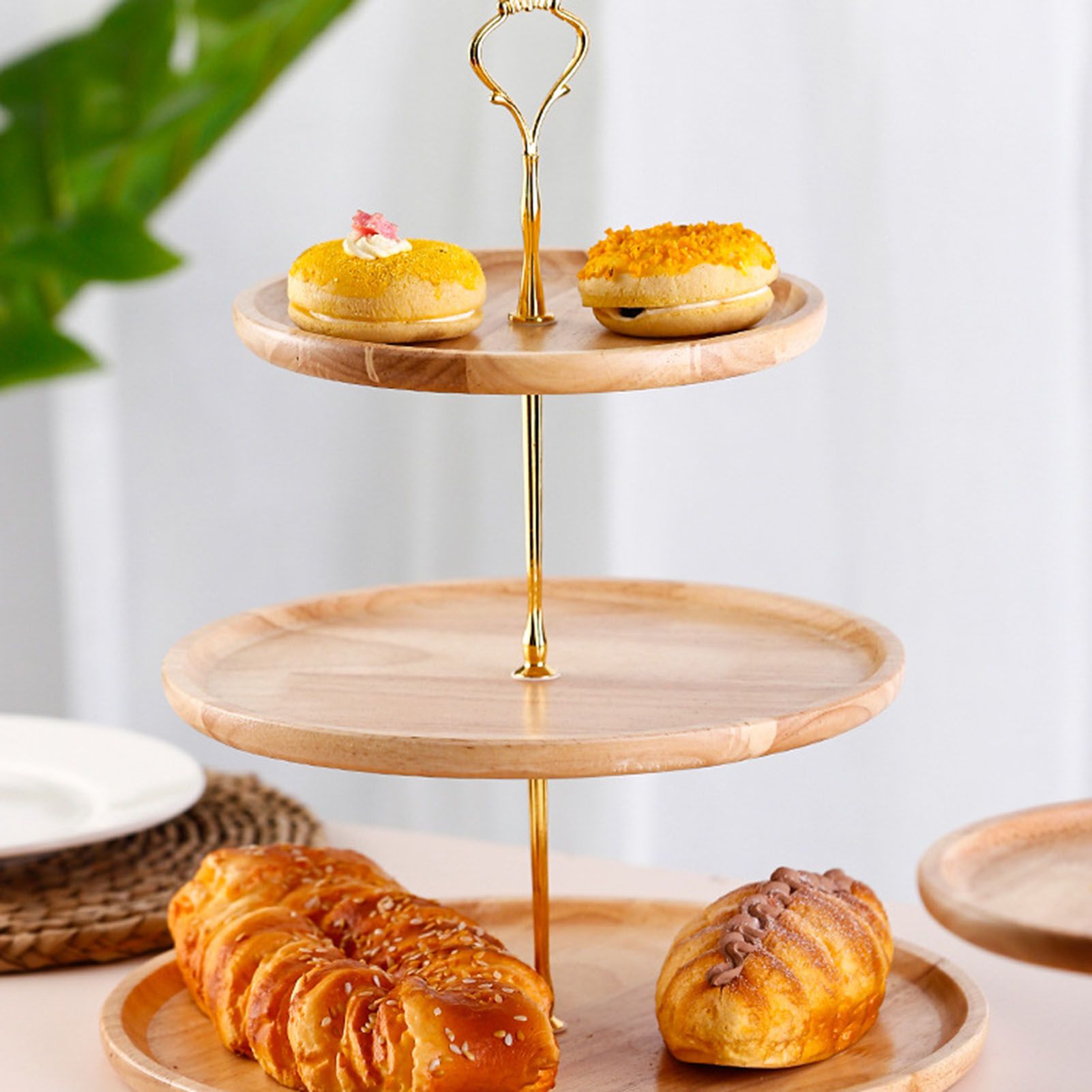Fruit Plate Wood Natural Textured Simple Elegant Strong Durable Food Tray Cake Fruit Serving Tray 20+25+30cm V1294-YM0512-3118220292012