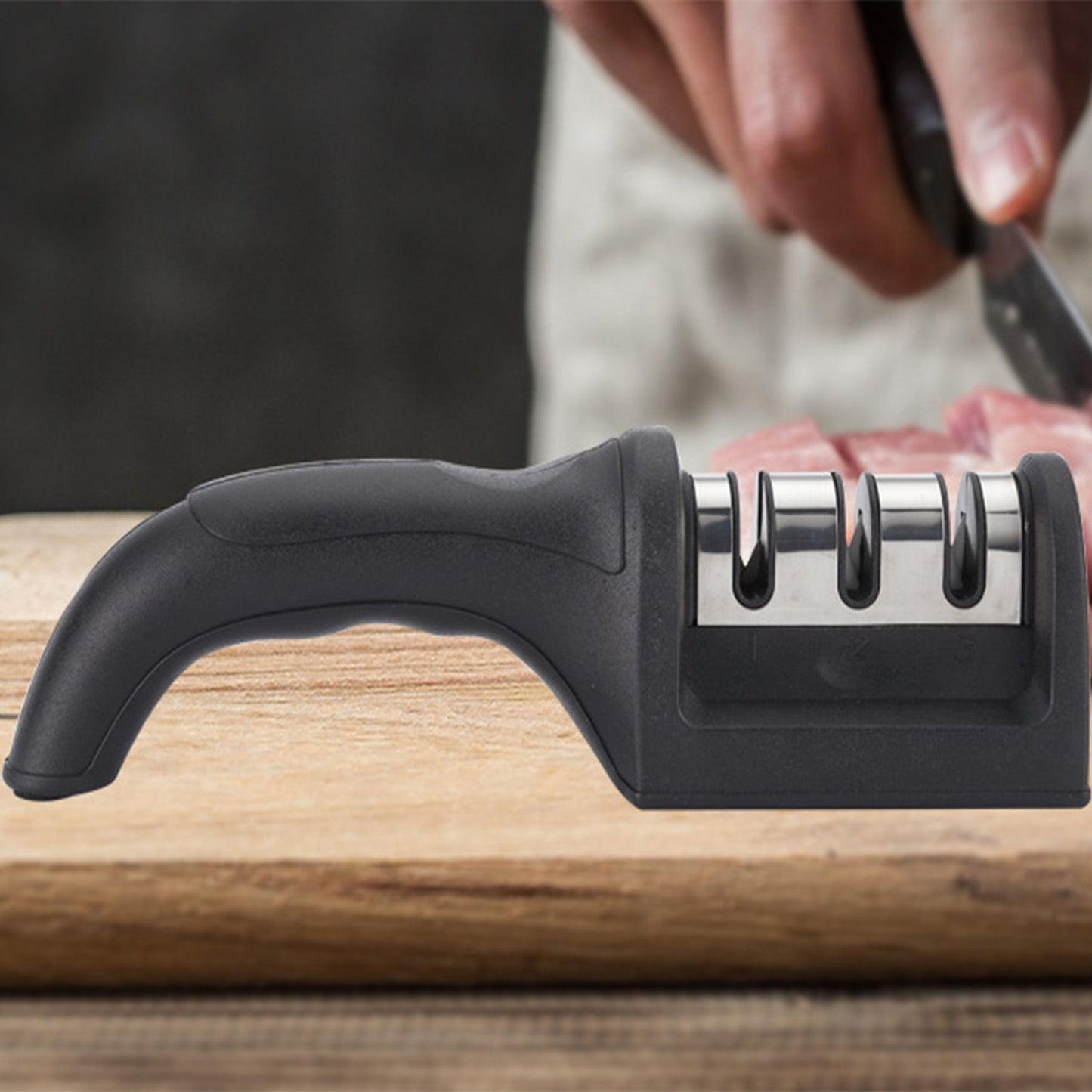 Knife Sharpener 3 Slot Kitchen Knives Sharpen Blade Sharpening Tool for Home Kitchen Black V1294-YM0512-3118220296012