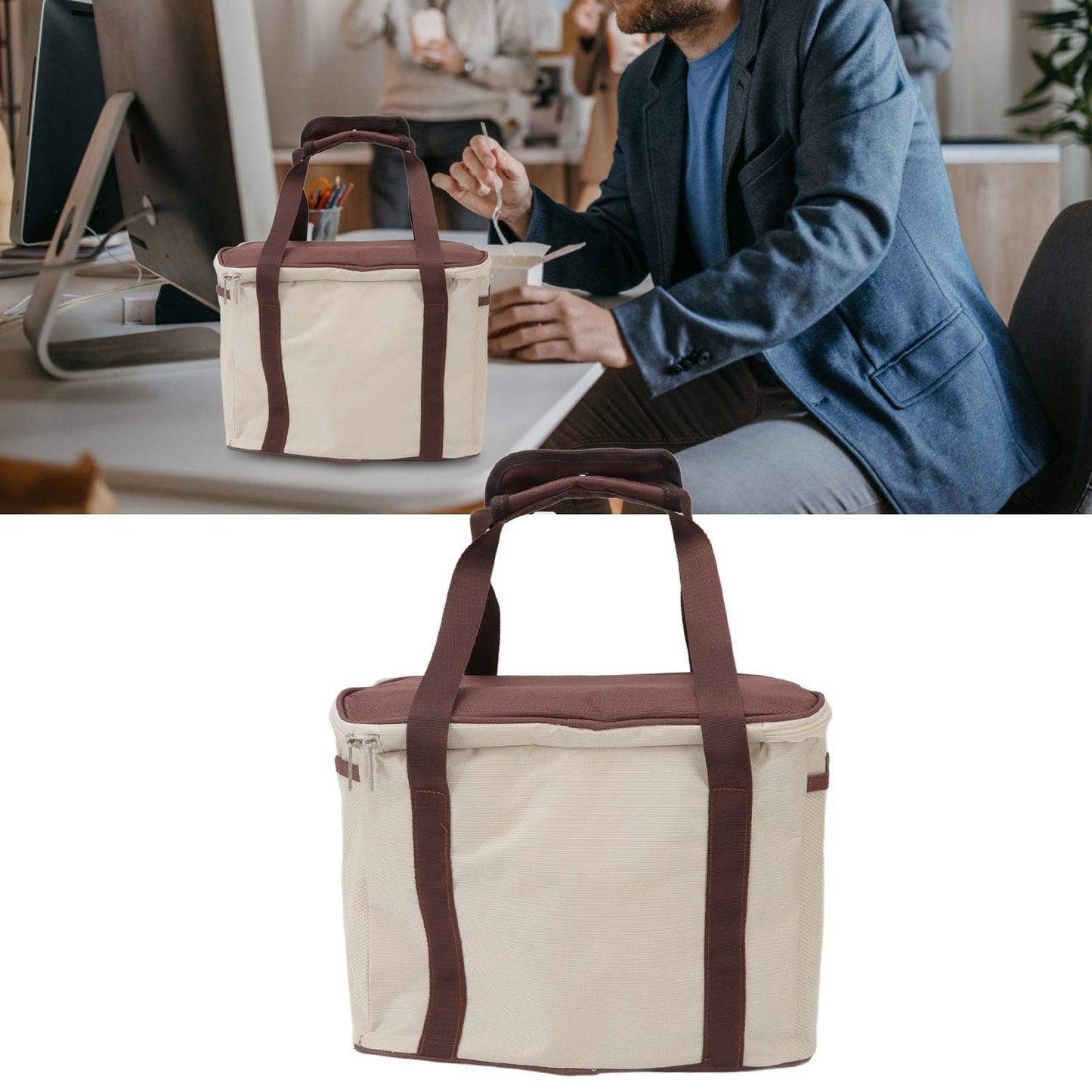 Insulated Lunch Bag Leak Proof Portable Reusable Lunch Box for Students Men Women and Office Workers L Coffee V1294-YM0512-3118220296412