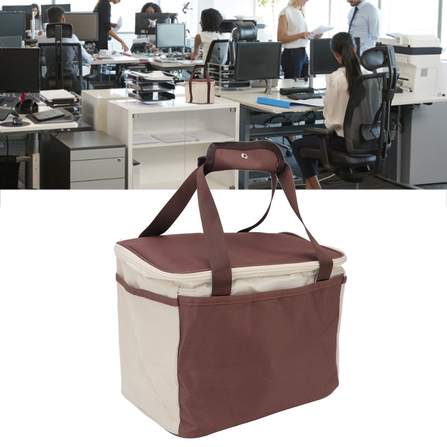 Insulated Lunch Bag Leak Proof Portable Reusable Lunch Box for Students Men Women and Office Workers L Coffee V1294-YM0512-3118220296412