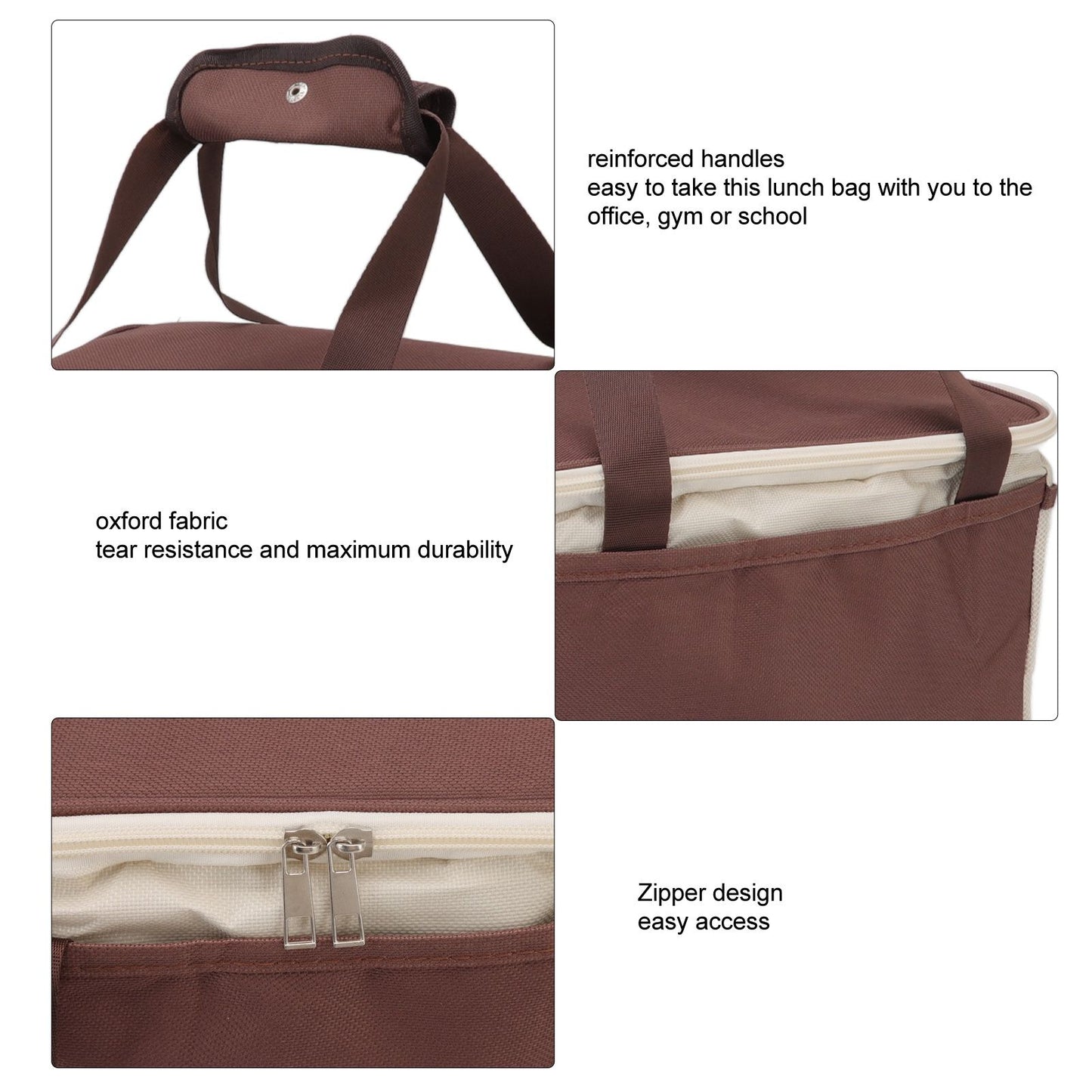 Insulated Lunch Bag Leak Proof Portable Reusable Lunch Box for Students Men Women and Office Workers L Coffee V1294-YM0512-3118220296412