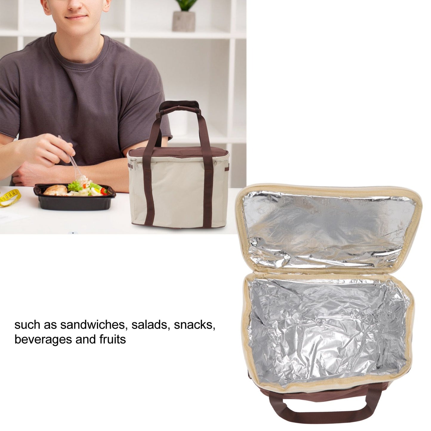 Insulated Lunch Bag Leak Proof Portable Reusable Lunch Box for Students Men Women and Office Workers L Coffee V1294-YM0512-3118220296412