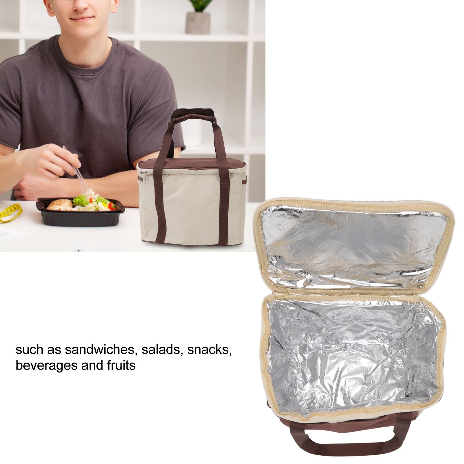 Insulated Lunch Bag Leak Proof Portable Reusable Lunch Box for Students Men Women and Office Workers L Coffee V1294-YM0512-3118220296412