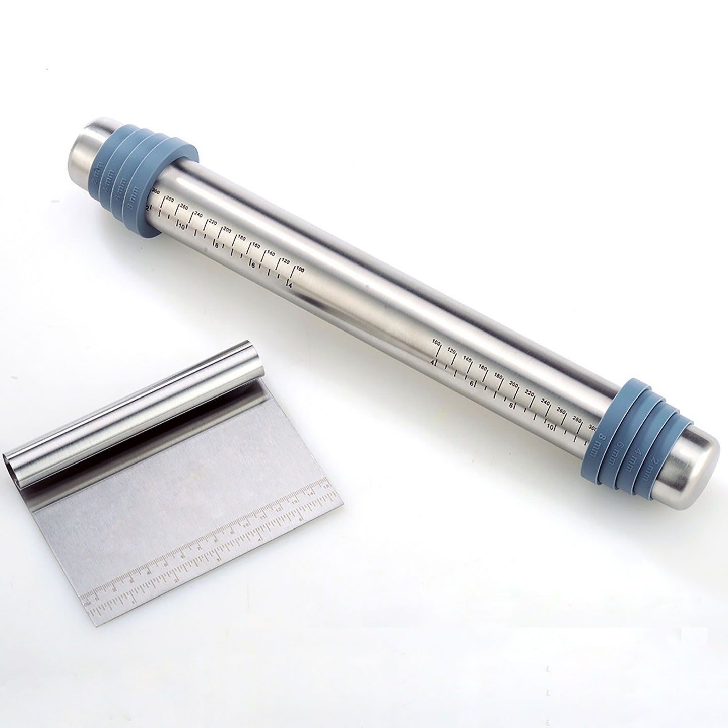 Adjustable Thicknes Flour Rolling Pin with Scale Mat Dough Scraper 430 Stainless Steel Cooking Tools Baking V1294-YM0512-3118220296611