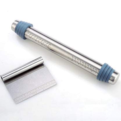 Adjustable Thicknes Flour Rolling Pin with Scale Mat Dough Scraper 430 Stainless Steel Cooking Tools Baking V1294-YM0512-3118220296611
