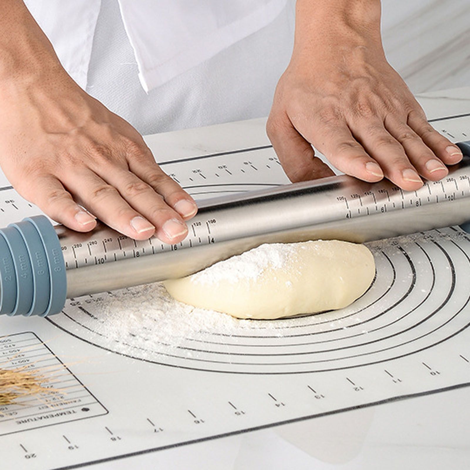 Adjustable Thicknes Flour Rolling Pin with Scale Mat Dough Scraper 430 Stainless Steel Cooking Tools Baking V1294-YM0512-3118220296611