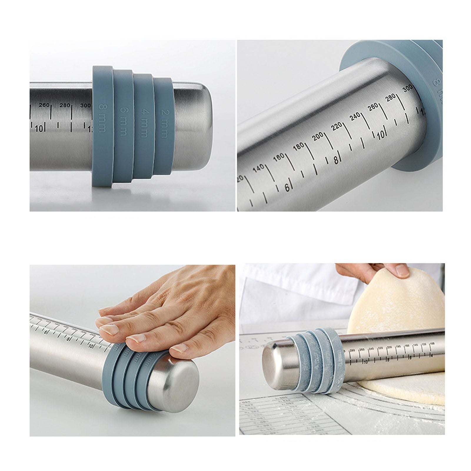Adjustable Thicknes Flour Rolling Pin with Scale Mat Dough Scraper 430 Stainless Steel Cooking Tools Baking V1294-YM0512-3118220296611