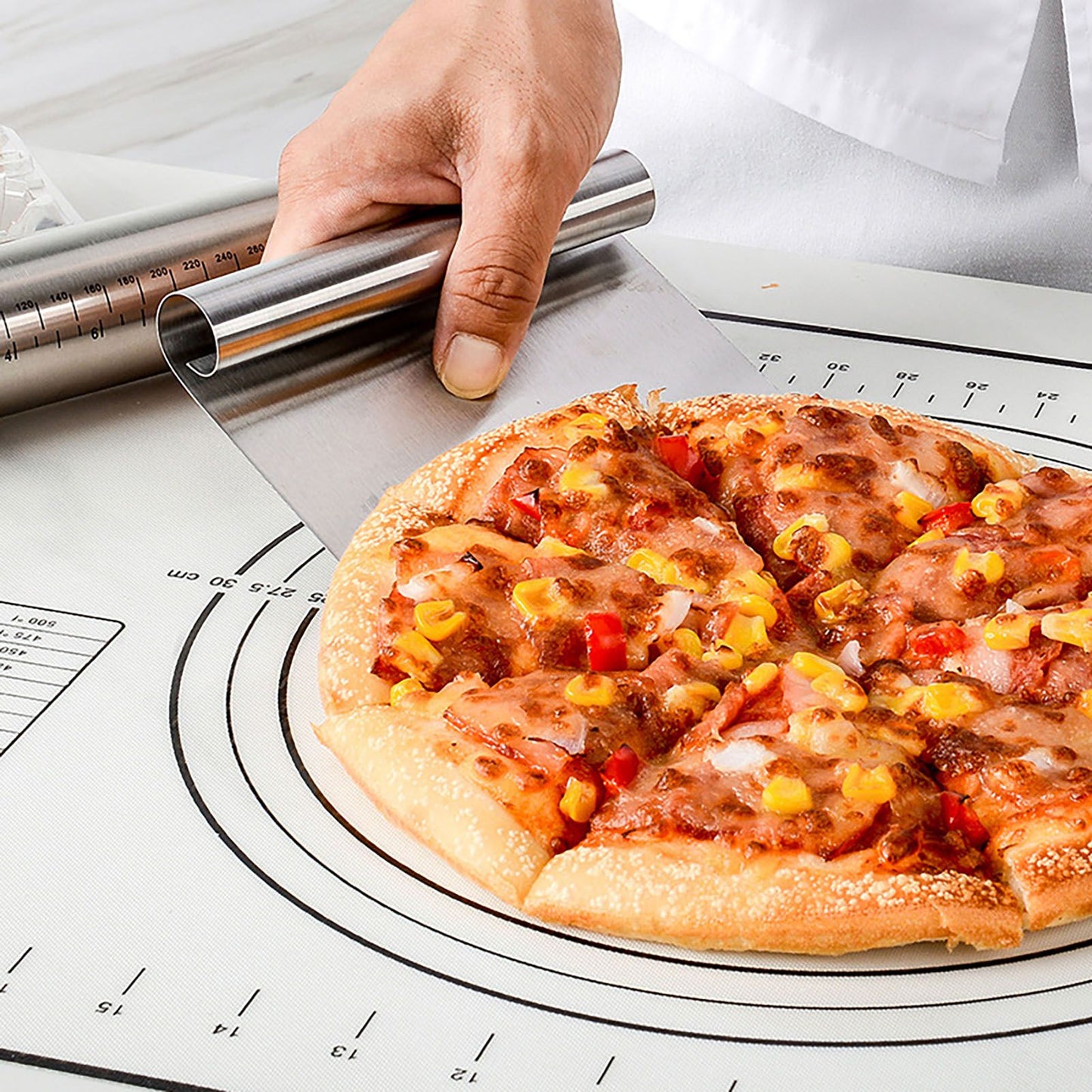 Adjustable Thicknes Flour Rolling Pin with Scale Mat Dough Scraper 430 Stainless Steel Cooking Tools Baking V1294-YM0512-3118220296611