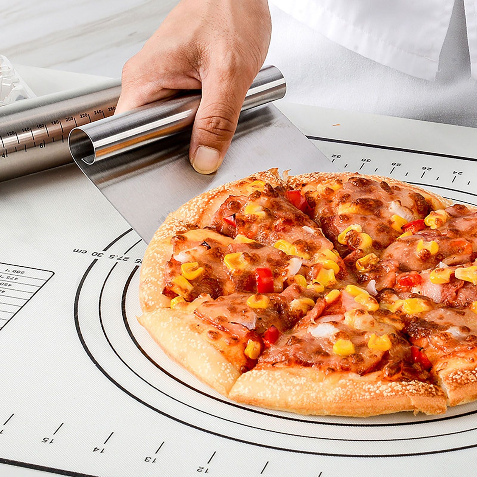 Adjustable Thicknes Flour Rolling Pin with Scale Mat Dough Scraper 430 Stainless Steel Cooking Tools Baking V1294-YM0512-3118220296611