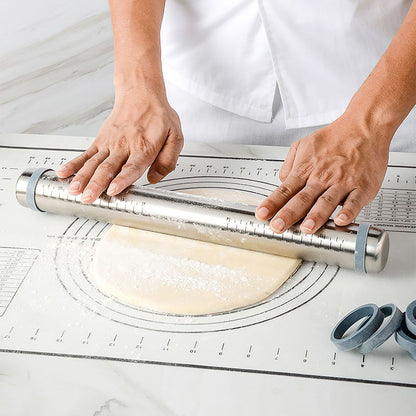 Adjustable Thicknes Flour Rolling Pin with Scale Mat Dough Scraper 430 Stainless Steel Cooking Tools Baking V1294-YM0512-3118220296611
