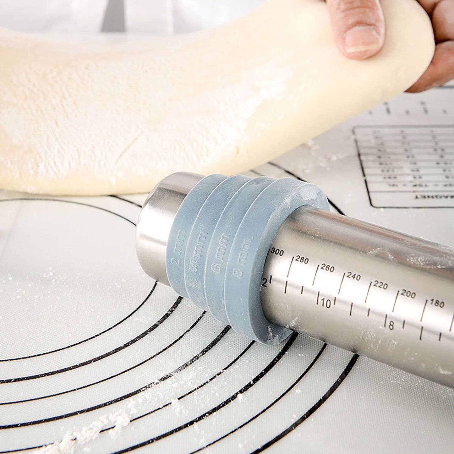 Adjustable Thicknes Flour Rolling Pin with Scale Mat Dough Scraper 430 Stainless Steel Cooking Tools Baking V1294-YM0512-3118220296611