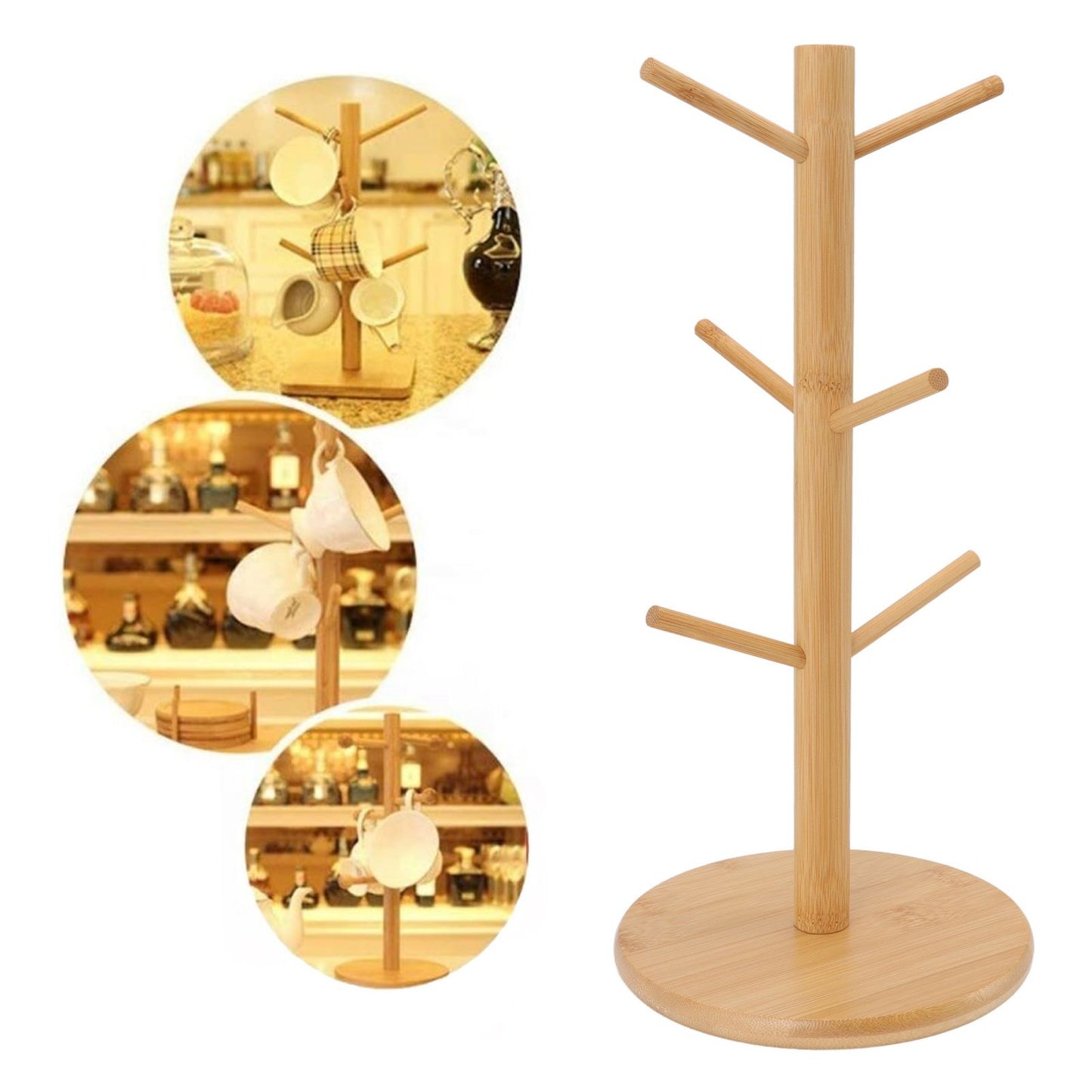 Coffee Cup Holder Space Saving Bamboo Coffee Mug Tree Rack Holder Organizer for Storage Display Drying Mugs V1294-YM0512-3118220298111