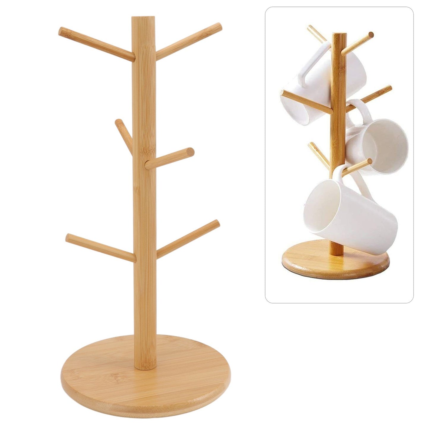 Coffee Cup Holder Space Saving Bamboo Coffee Mug Tree Rack Holder Organizer for Storage Display Drying Mugs V1294-YM0512-3118220298111