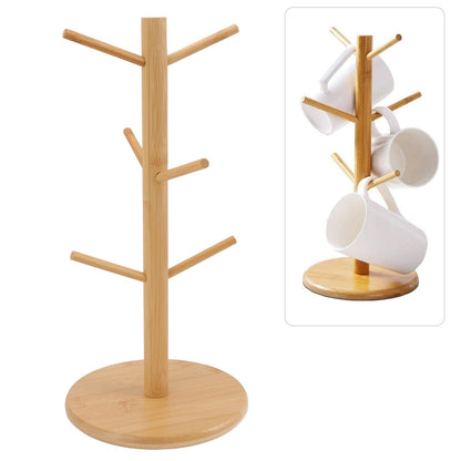 Coffee Cup Holder Space Saving Bamboo Coffee Mug Tree Rack Holder Organizer for Storage Display Drying Mugs V1294-YM0512-3118220298111
