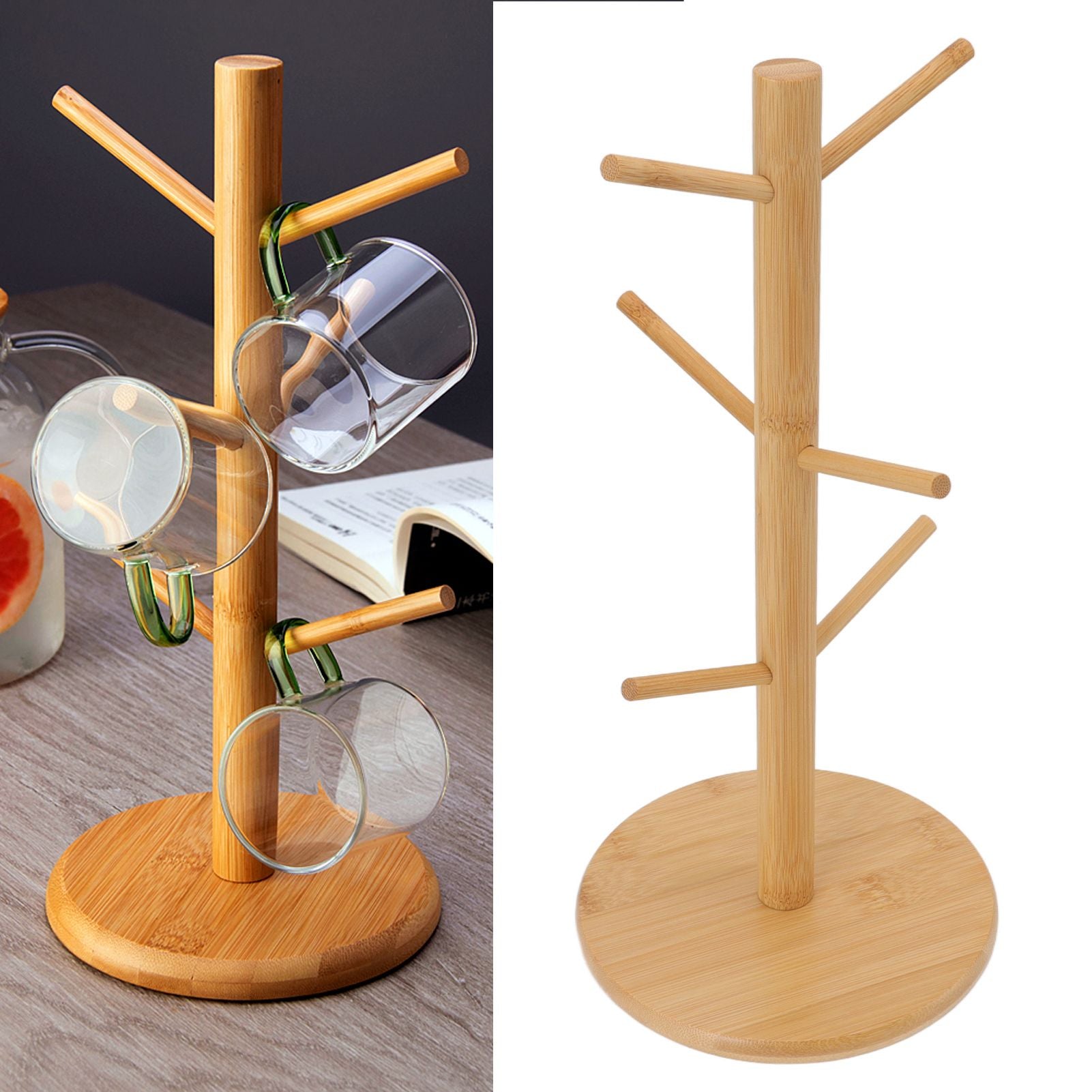 Coffee Cup Holder Space Saving Bamboo Coffee Mug Tree Rack Holder Organizer for Storage Display Drying Mugs V1294-YM0512-3118220298111