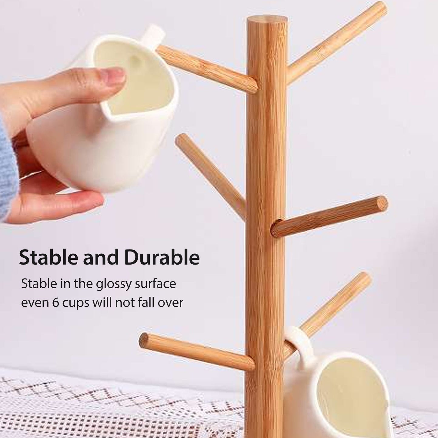 Coffee Cup Holder Space Saving Bamboo Coffee Mug Tree Rack Holder Organizer for Storage Display Drying Mugs V1294-YM0512-3118220298111