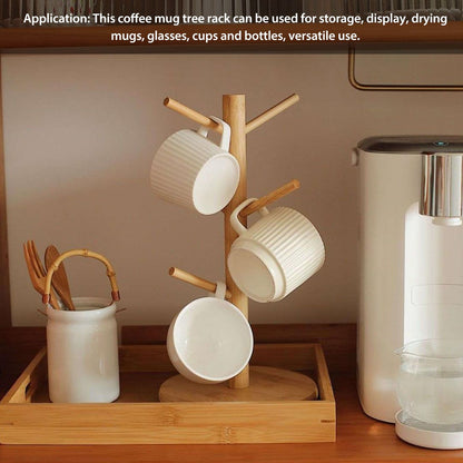 Coffee Cup Holder Space Saving Bamboo Coffee Mug Tree Rack Holder Organizer for Storage Display Drying Mugs V1294-YM0512-3118220298111