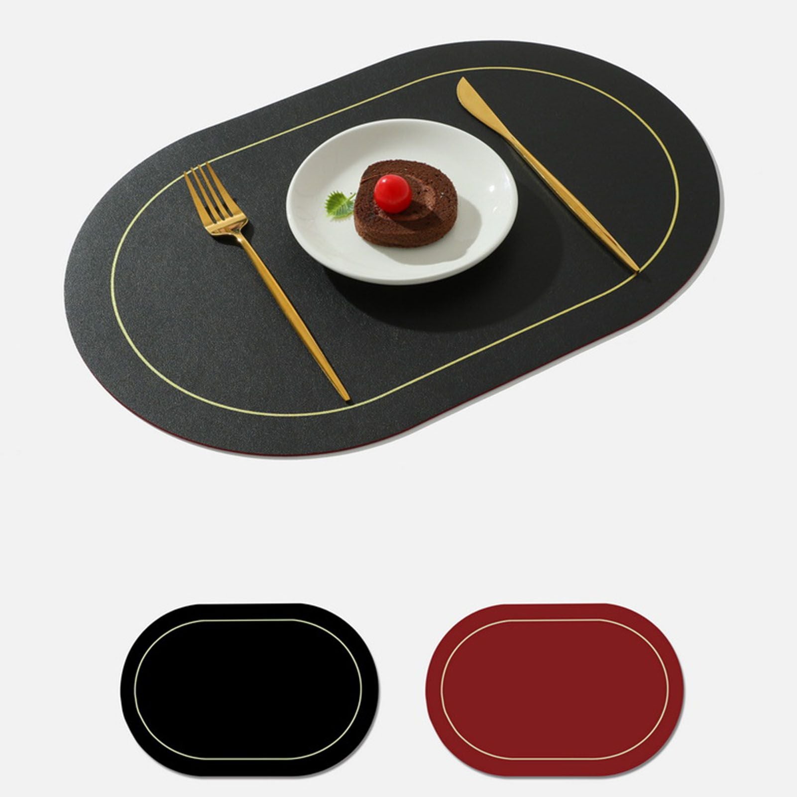 2Pcs Leather Oval Dining Food Mat Oil Proof Insulation Restaurant Table Home Hotel Non Slip Bowl Pad Placemat V1294-YM0512-3118220298211
