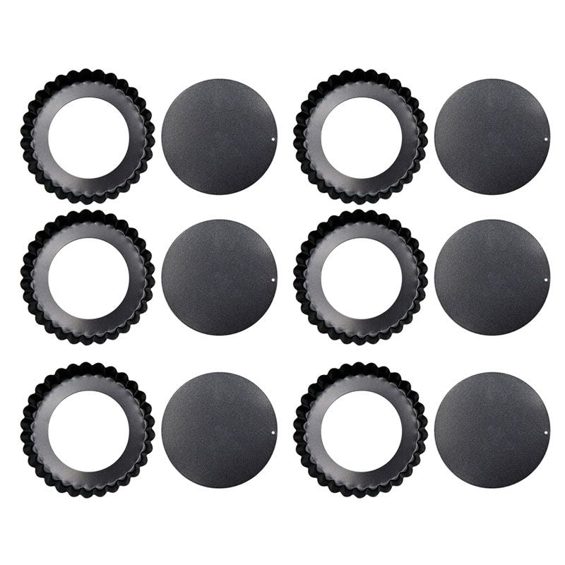 6PCS Removable Bottom Tart Pan Non Stick Coating Carbon Steel Black Quiche Pan for Kitchen V1294-YM0512-3118220298411