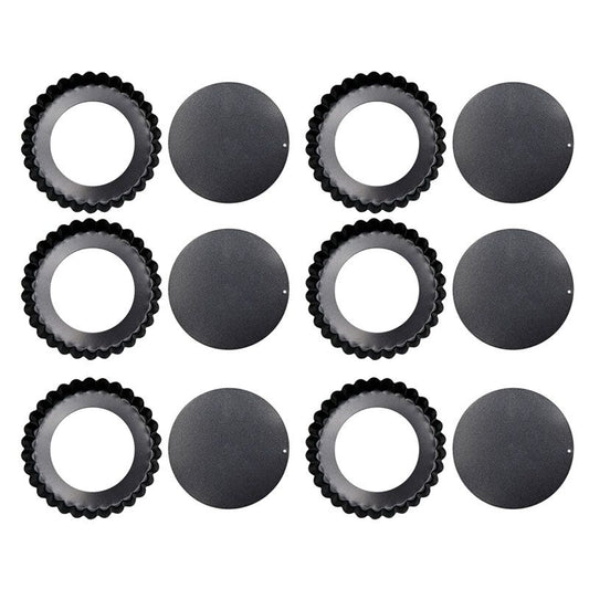 6PCS Removable Bottom Tart Pan Non Stick Coating Carbon Steel Black Quiche Pan for Kitchen V1294-YM0512-3118220298411
