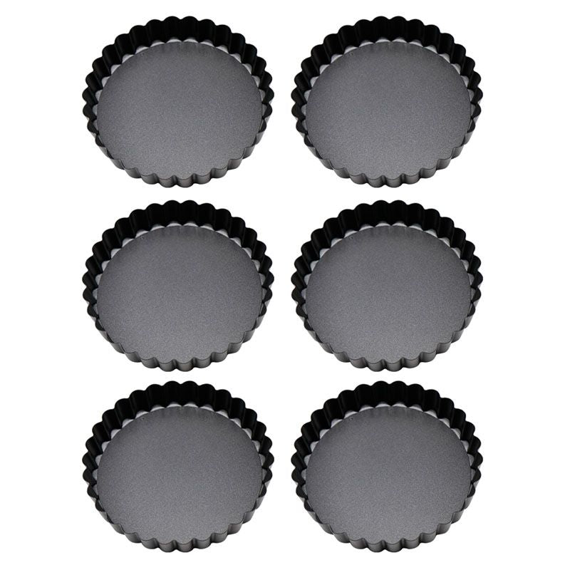 6PCS Removable Bottom Tart Pan Non Stick Coating Carbon Steel Black Quiche Pan for Kitchen V1294-YM0512-3118220298411