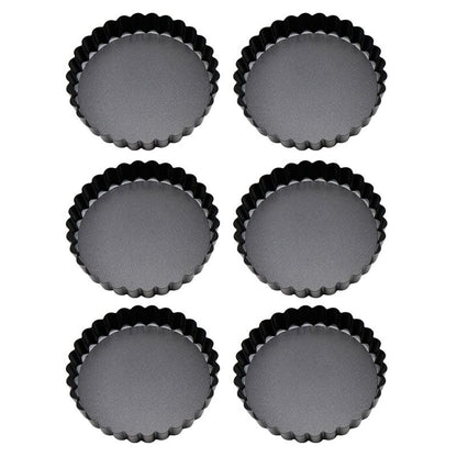 6PCS Removable Bottom Tart Pan Non Stick Coating Carbon Steel Black Quiche Pan for Kitchen V1294-YM0512-3118220298411