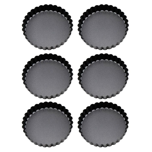 6PCS Removable Bottom Tart Pan Non Stick Coating Carbon Steel Black Quiche Pan for Kitchen V1294-YM0512-3118220298411