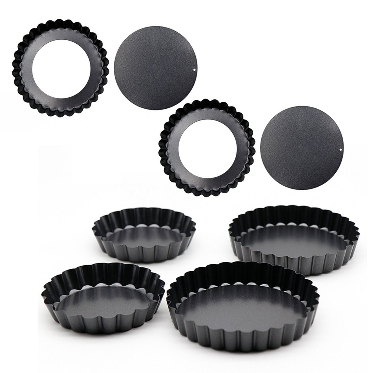 6PCS Removable Bottom Tart Pan Non Stick Coating Carbon Steel Black Quiche Pan for Kitchen V1294-YM0512-3118220298411