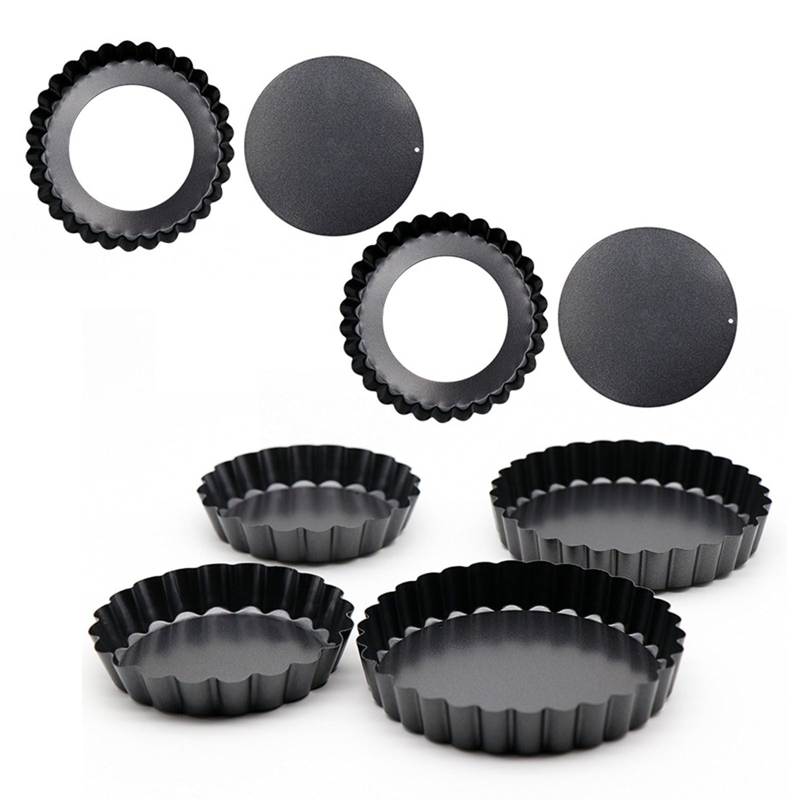 6PCS Removable Bottom Tart Pan Non Stick Coating Carbon Steel Black Quiche Pan for Kitchen V1294-YM0512-3118220298411