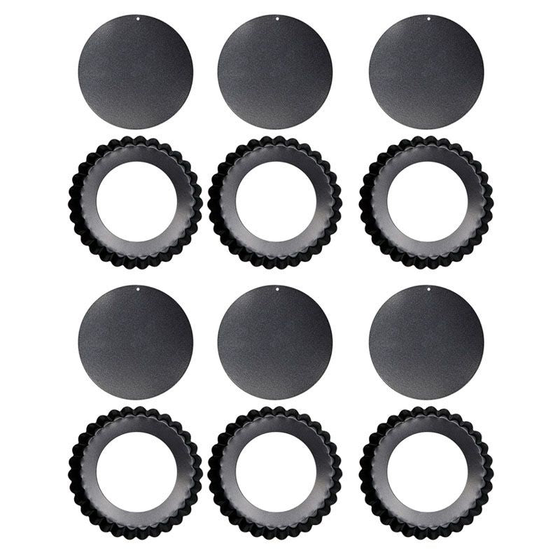 6PCS Removable Bottom Tart Pan Non Stick Coating Carbon Steel Black Quiche Pan for Kitchen V1294-YM0512-3118220298411